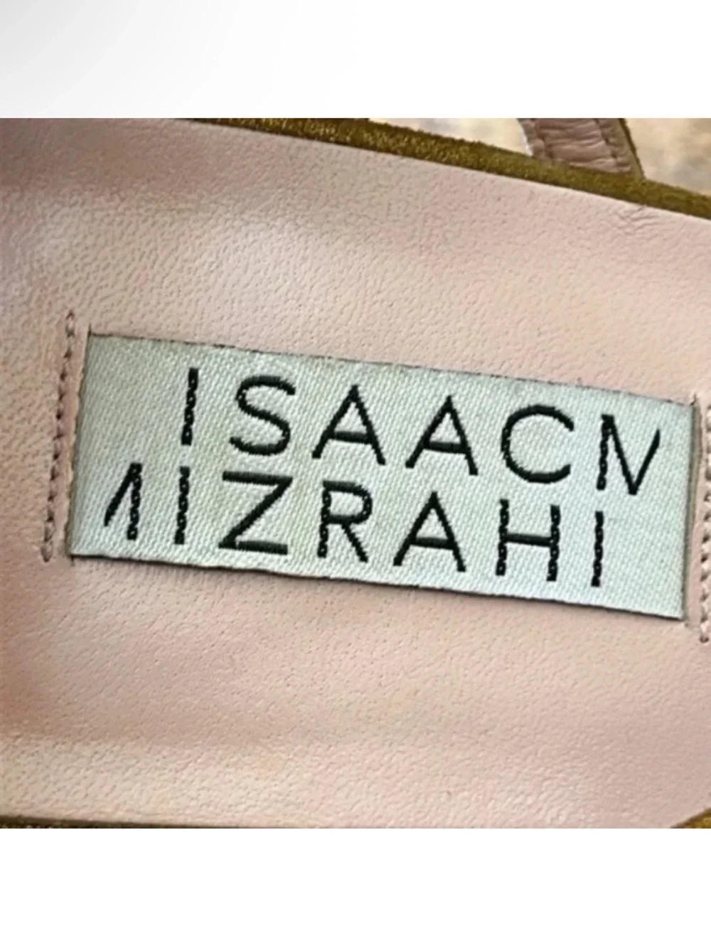 Isaac Mizrahi Gold Metallic Strappy Open Toe Heels Rhinestone Buckle Accent Sz 8